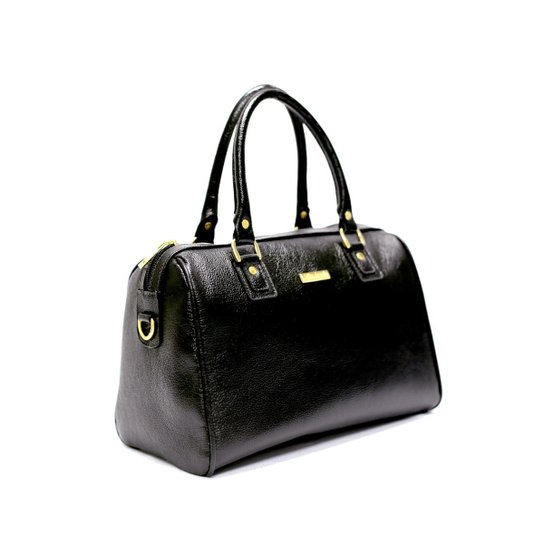 Bolsa Couro Legítimo Flor da Pele Estruturada Alça Regulável - Preto