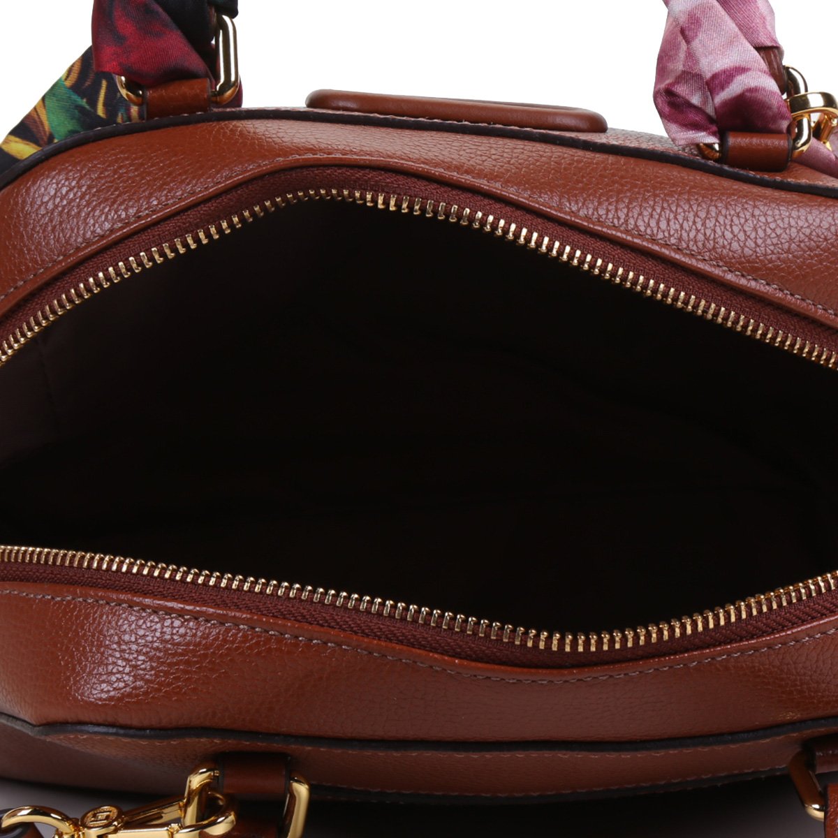 Bolsa Couro Luz da Lua Estruturada Lenço Feminina - Caramelo | Zattini