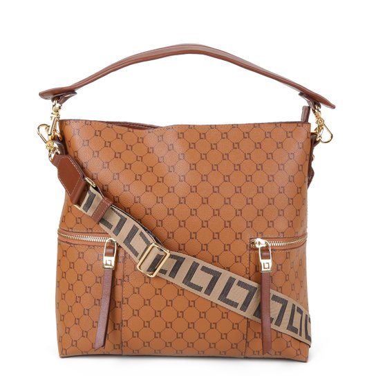 Bolsa Couro Luz da Lua Monograma Tote Feminina - Marrom