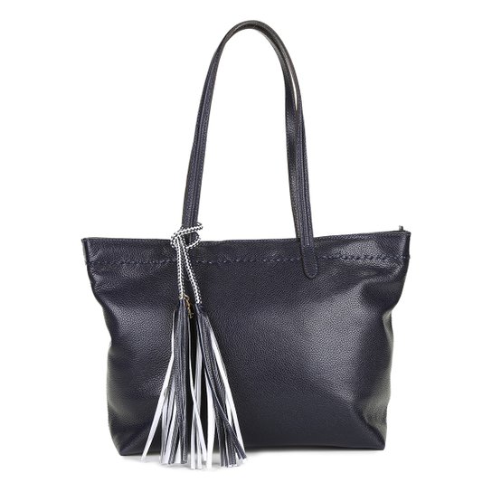 Bolsa Couro Luz Da Lua Shopper Cordão Barbicacho Feminina - Marinho