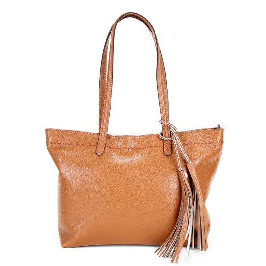 Bolsa Couro Luz Da Lua Shopper Cordão Barbicacho Feminina - Caramelo