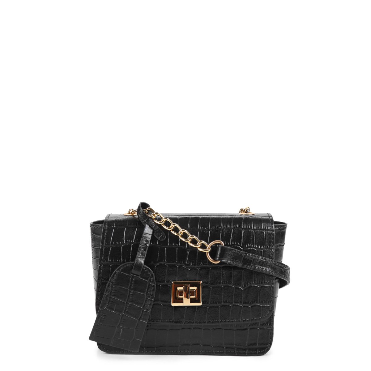Bolsa Couro Shoestock Croco Crossbody Chic Feminina - Preto Menor preço em Bolsa Couro Shoestock Croco Crossbody Chic Feminina - Preto