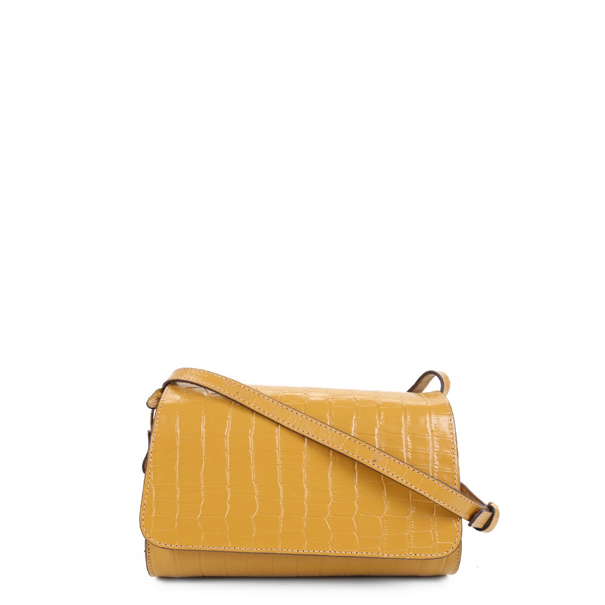 Bolsa Couro Shoestock Croco Transversal Feminina - Amarelo Menor preço em Bolsa Couro Shoestock Croco Transversal Feminina - Amarelo