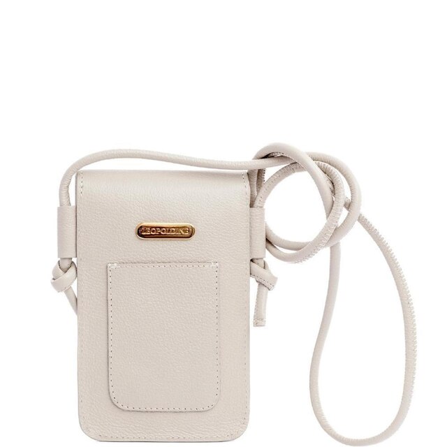 Bolsa Crossbody Feminina Leopoldine Off White Couro Legítimo com Alça Ajustável e Bolso Traseiro