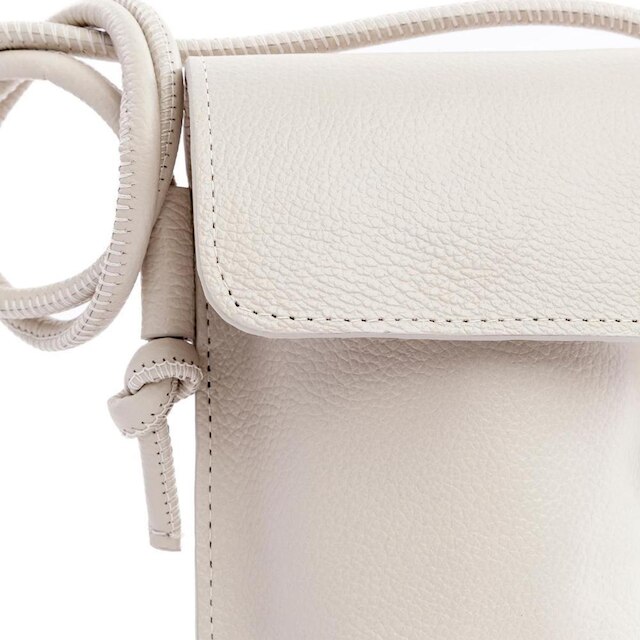 Bolsa Crossbody Feminina Leopoldine Off White Couro Legítimo com Alça Ajustável e Bolso Traseiro