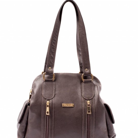Bolsa Dalber Couro Legítimo Divisórias Bolsos Alça Tiracolo - Marrom
