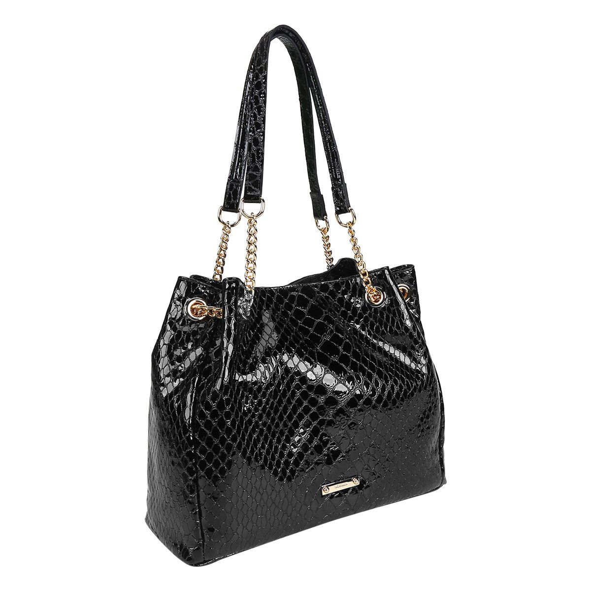 Bolsa de Couro em Verniz Luz da Lua Texturizada Feminina - Preto | Zattini