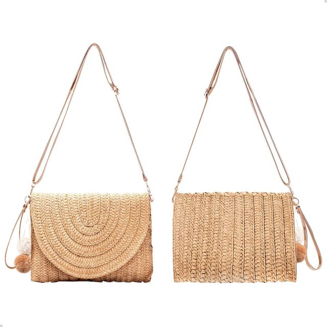 Bolsa de Palha Pequena Acessório De Verão Praia Piscina Alça Transversal