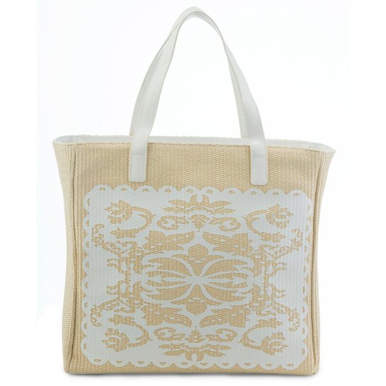 Bolsa de Praia Manly em Palha Arabescos Feminina - Branco