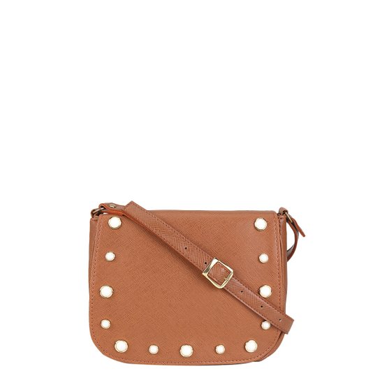 Bolsa Dergham Transversal com Tachas Feminina - Caramelo