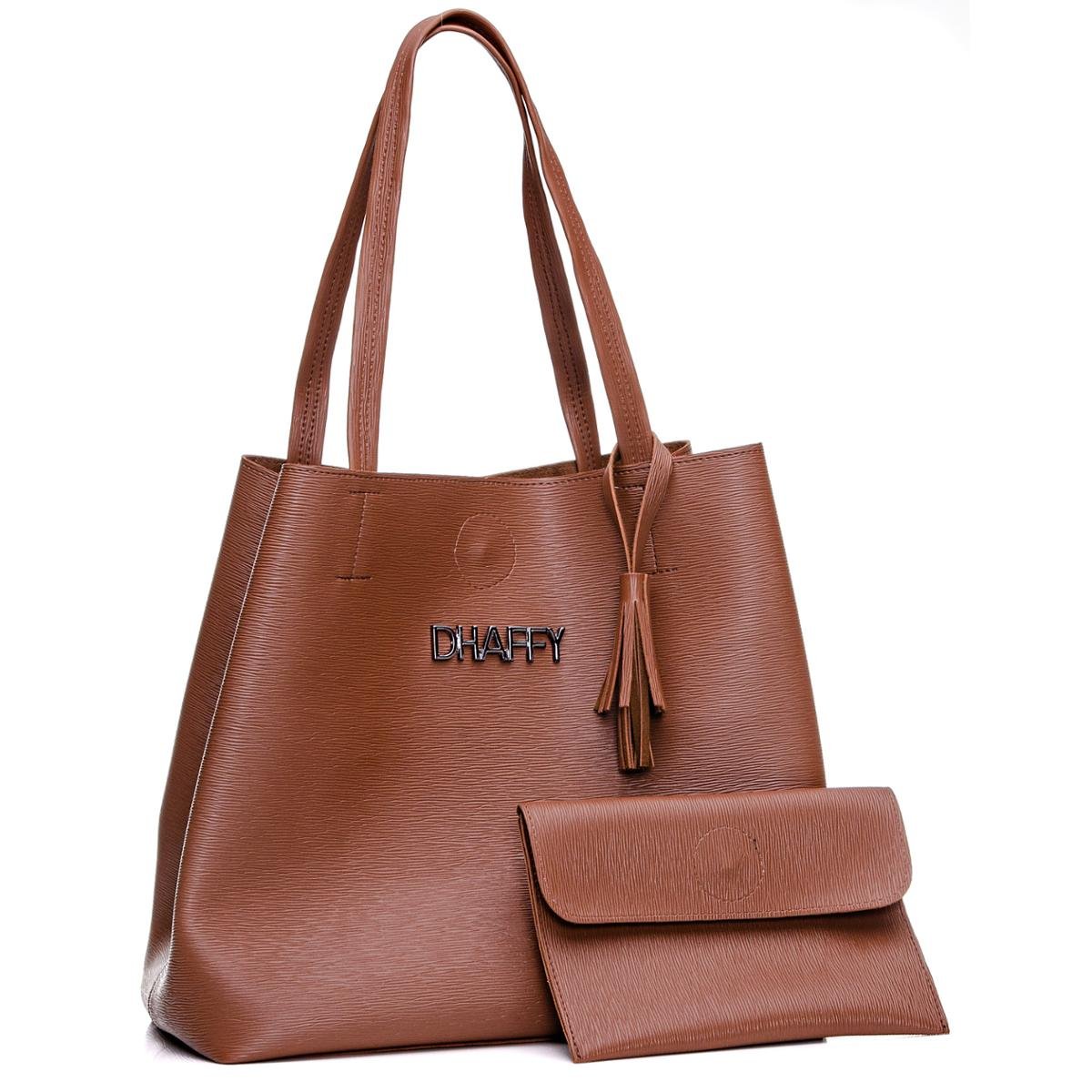 Bolsa Dhaffy Saco + Necessaire Feminina - Marrom Menor preço em Bolsa Dhaffy Saco + Necessaire Feminina - Marrom