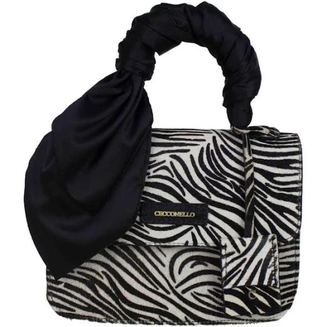 Bolsa em Couro Pelo Zebra Cindy Com Lenço Preto Cecconello