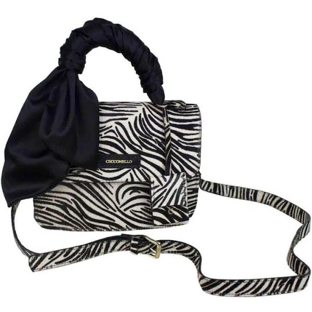 Bolsa em Couro Pelo Zebra Cindy Com Lenço Preto Cecconello