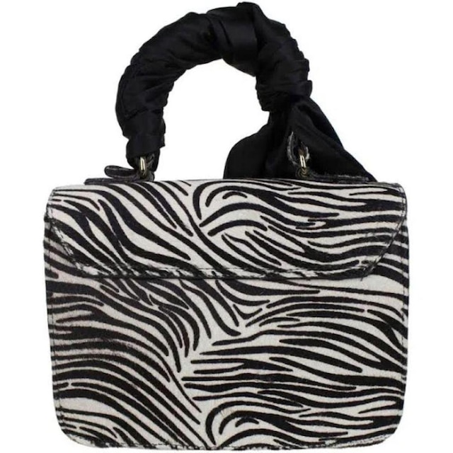 Bolsa em Couro Pelo Zebra Cindy Com Lenço Preto Cecconello