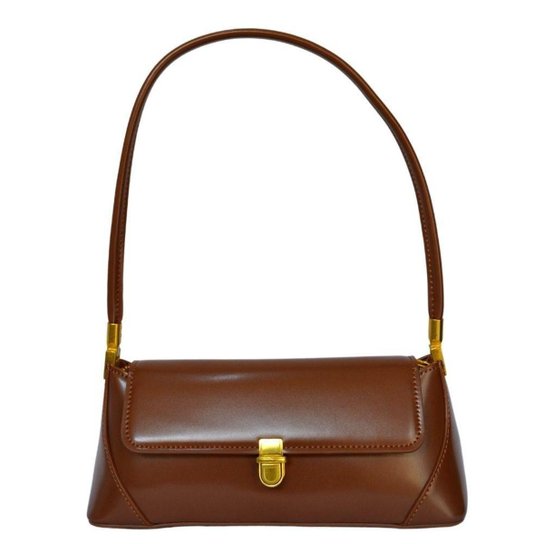 Bolsa Feminina Baguete Audrey Café Retro Vintage Estruturada - Café