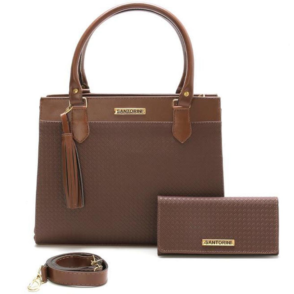 Menor preço em Bolsa Feminina Com Carteira Santorini Handbag Tricê Marrom