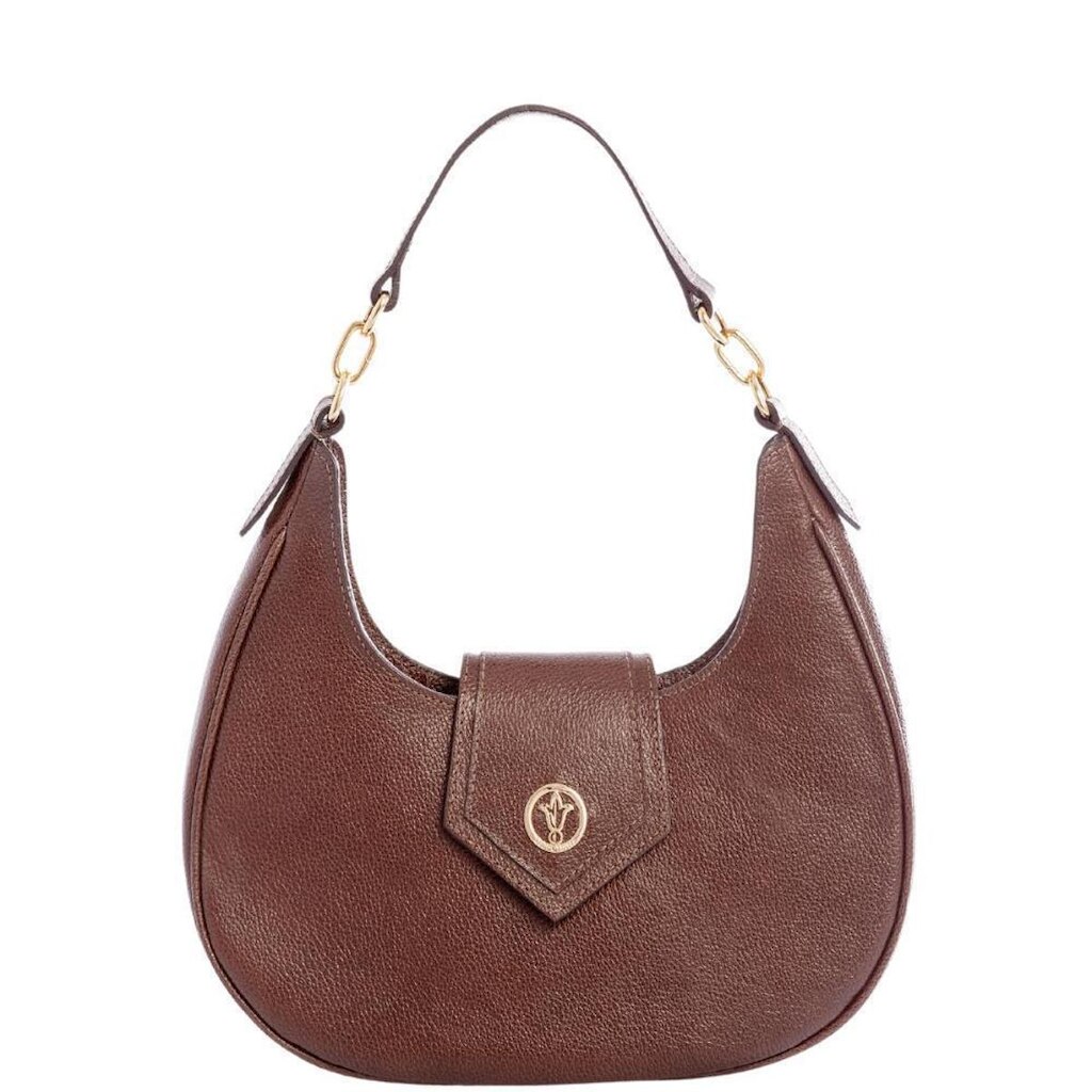 Bolsa Feminina de Ombro Marrom em Couro Legítimo com Bolso Interno Leopoldine