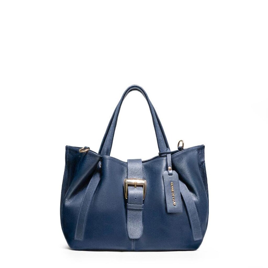 BOLSA FEMININA EM COURO ALÇA DE MÃO AZUL MARINHO "ISABEL OUTEIRO"