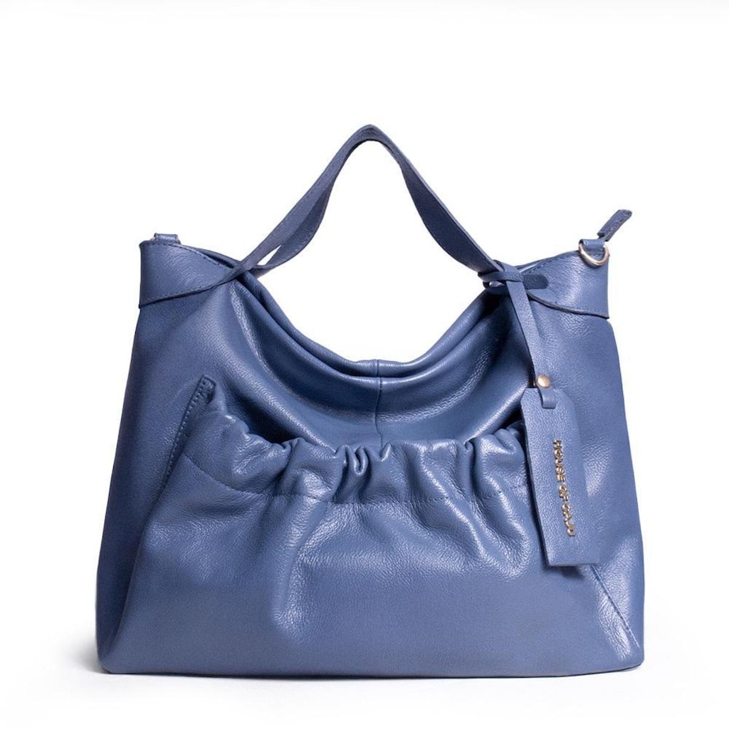 BOLSA FEMININA EM COURO ALÇA DE MÃO DENIM "LARA ARTUSI AVEIRO"