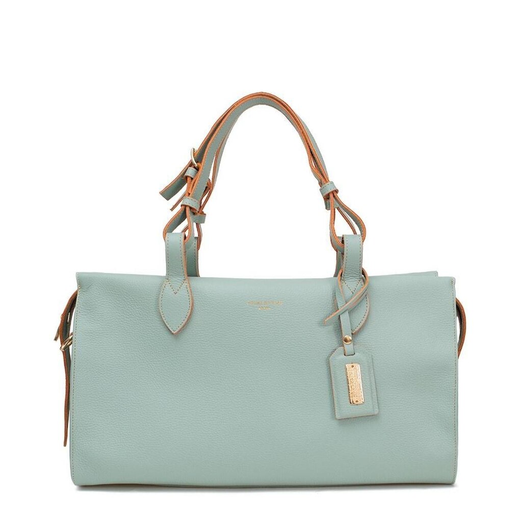 BOLSA FEMININA EM COURO ALÇA DE MÃO ROSÉ COM AMARELO "FILIPA REGIS"