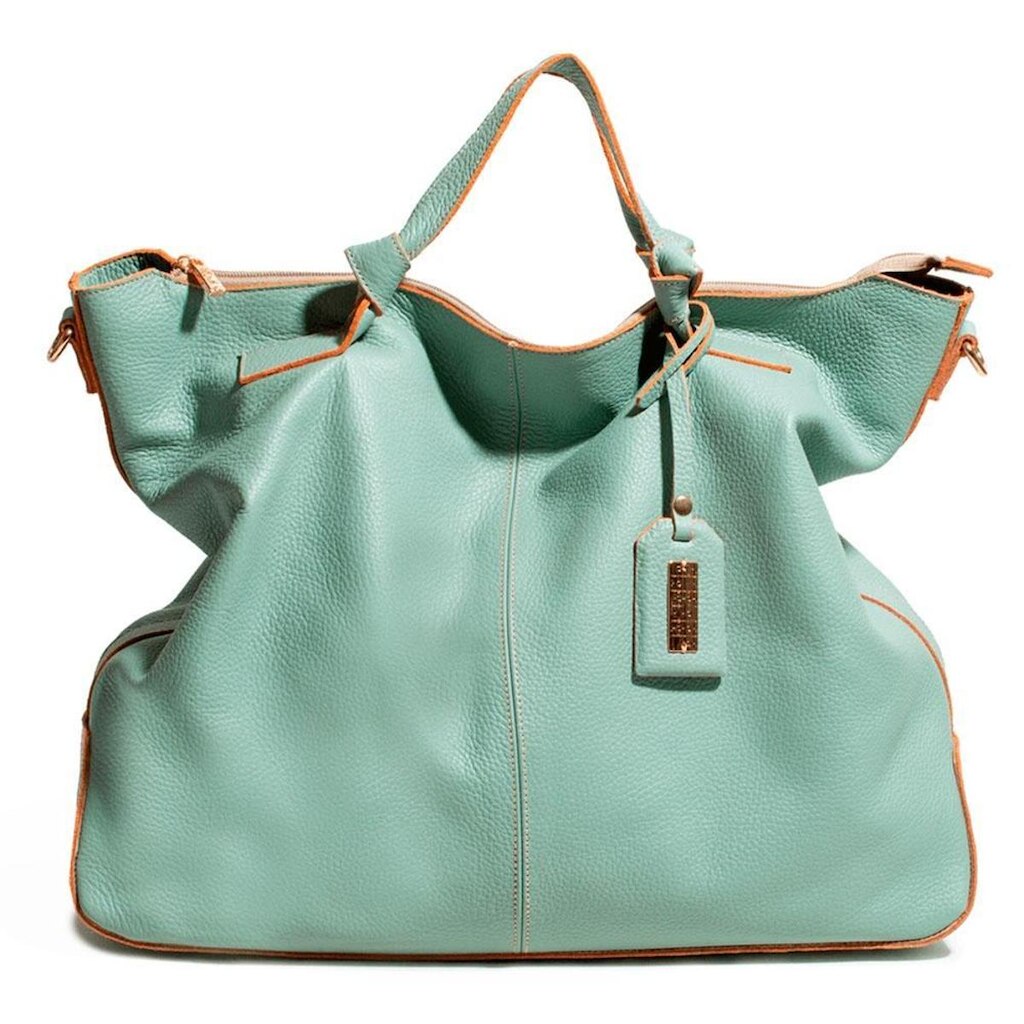 BOLSA FEMININA EM COURO ALÇA DE MÃO VERDE TIFANNY COM LARANJA "INGRID REZENDE"