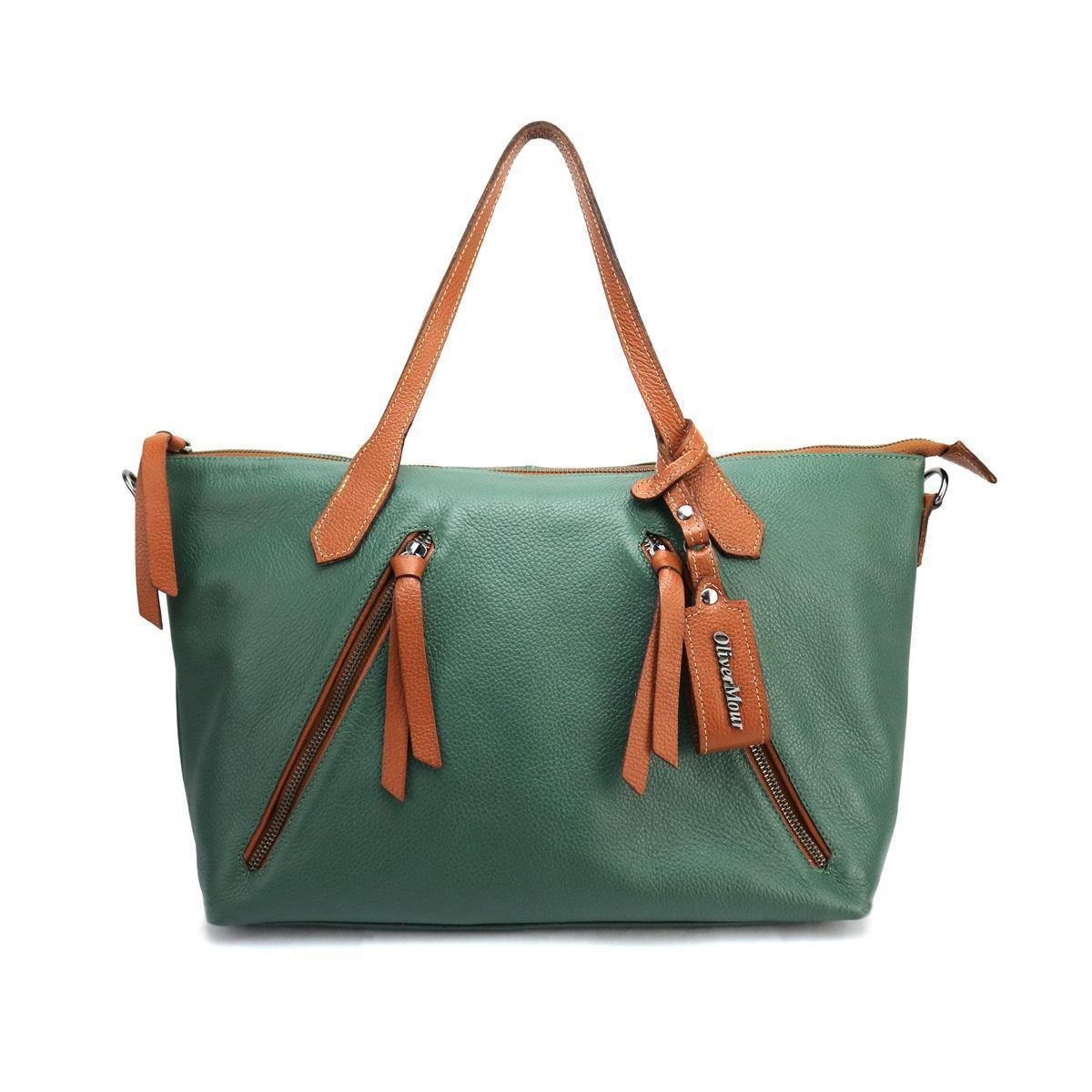 Bolsa Feminina em Couro Legitimo Grande Bowling Oliver Mour e Marfim - Verde Menor preço em Bolsa Feminina em Couro Legitimo Grande Bowling Oliver Mour e Marfim - Verde