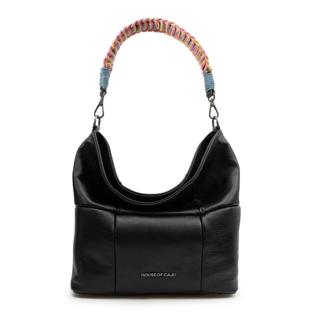 BOLSA FEMININA EM COURO TIRACOLO PRETA "BÁRBARA CAMPOS"