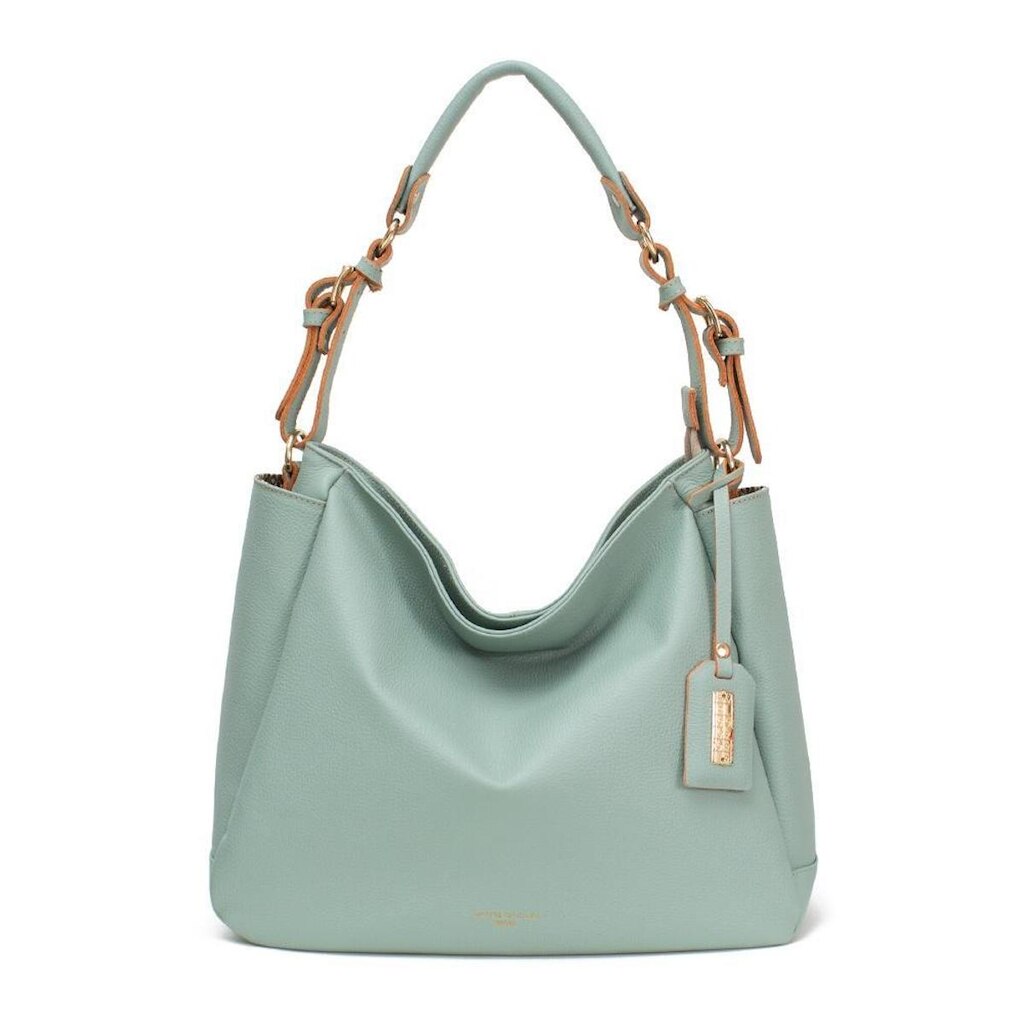 BOLSA FEMININA EM COURO TIRACOLO VERDE TIFFANY COM LARANJA "BIANCA CASTRO"