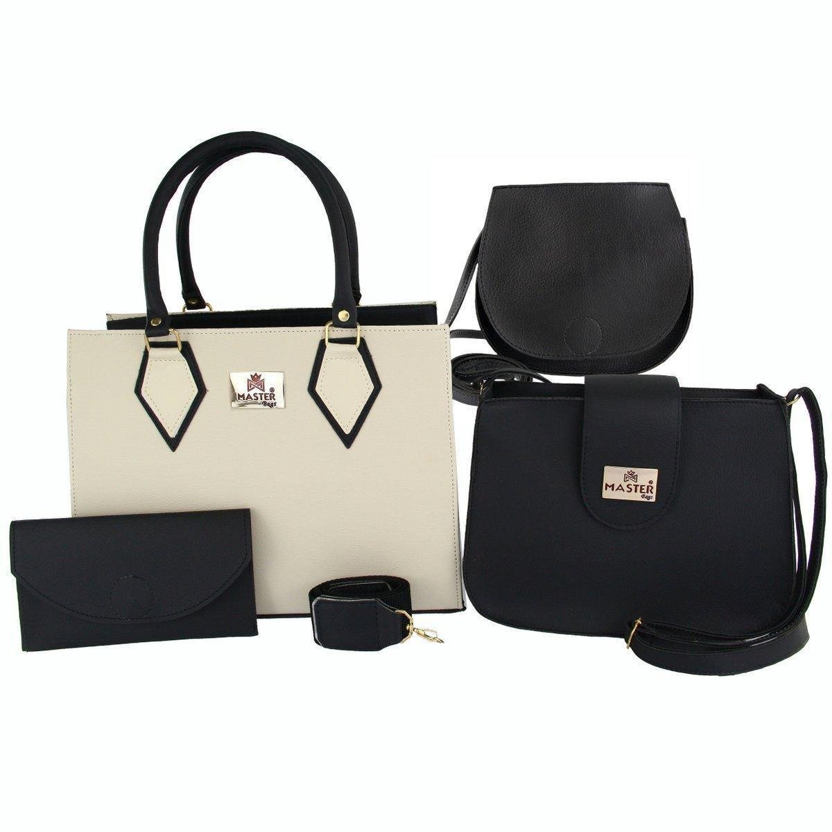 Bolsa Feminina Kit 4 Pecas Lancamento Tiracolo E Alca Transversal Preto/creme Master Bags Menor preço em Bolsa Feminina Kit 4 Pecas Lancamento Tiracolo E Alca Transversal Preto/creme Master Bags