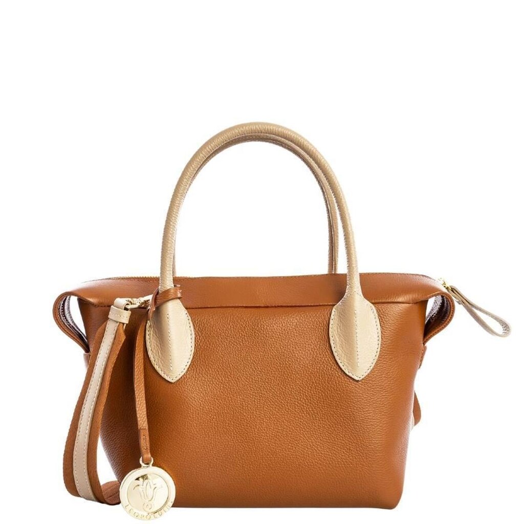 Bolsa Feminina Leopoldine Couro Legítimo Caramelo com Alça Gorgurão e Fecho em Zíper