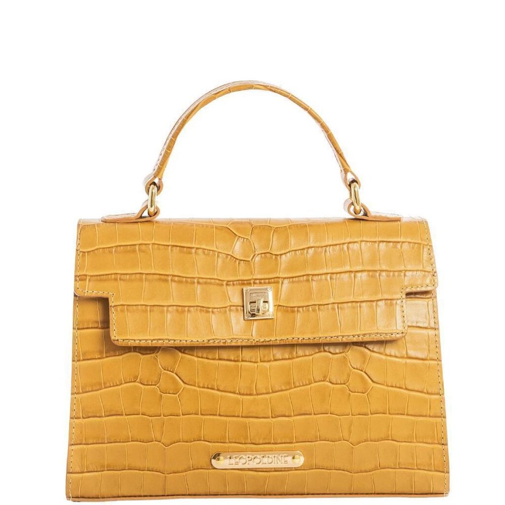 Bolsa Feminina Leopoldine Couro Legítimo Mostarda com Alça Removível e Fecho Metálico