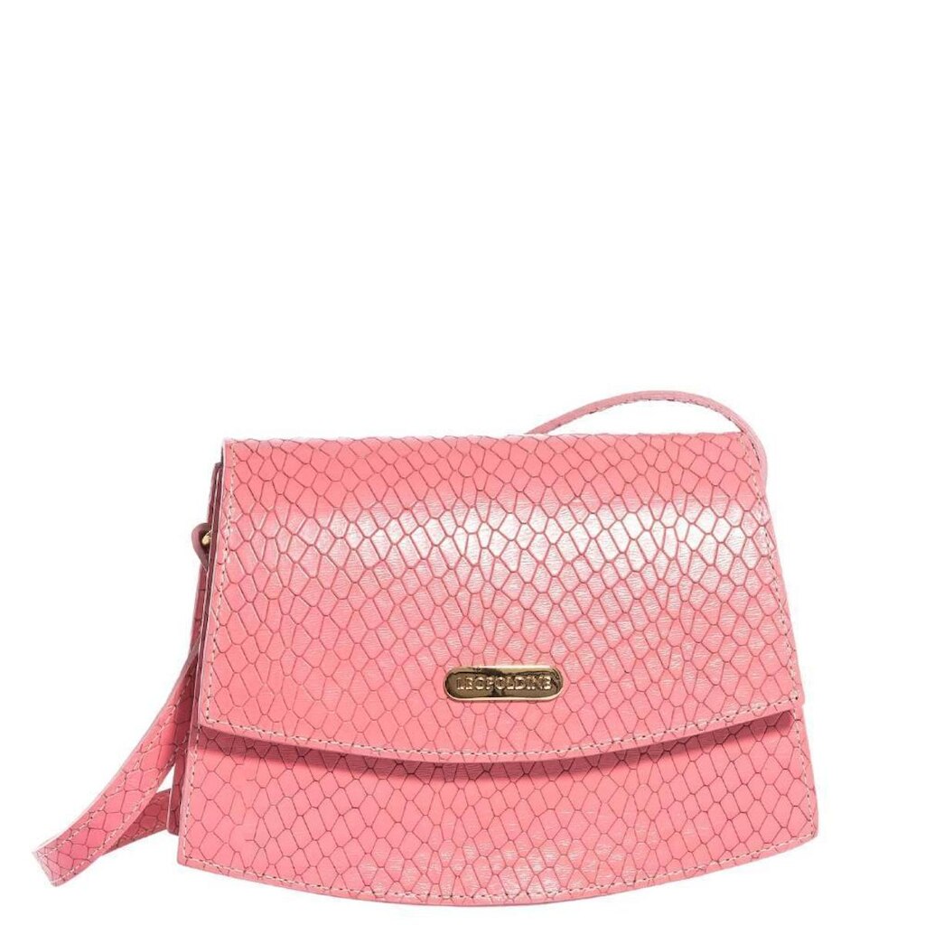 Bolsa Feminina Leopoldine Rosa Couro Legítimo Tiracolo Alça Ajustável com Fecho Magnético