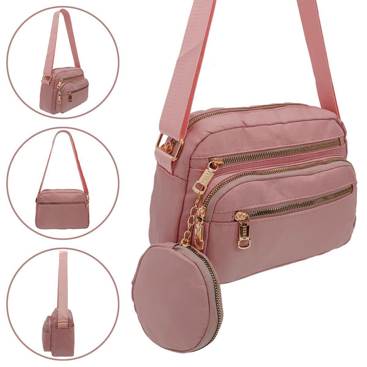BOLSA FEMININA LEVE TRANSVERSAL TIRACOLO VARIAS DIVISÓRIAS - Rosa Claro Menor preço em BOLSA FEMININA LEVE TRANSVERSAL TIRACOLO VARIAS DIVISÓRIAS - Rosa Claro