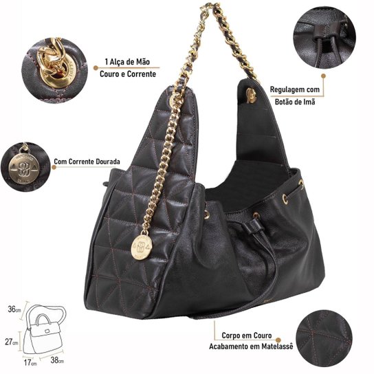 Bolsa Feminina Média Schutz Shoulder Hobo Elvie Couro Matelassê 500100729