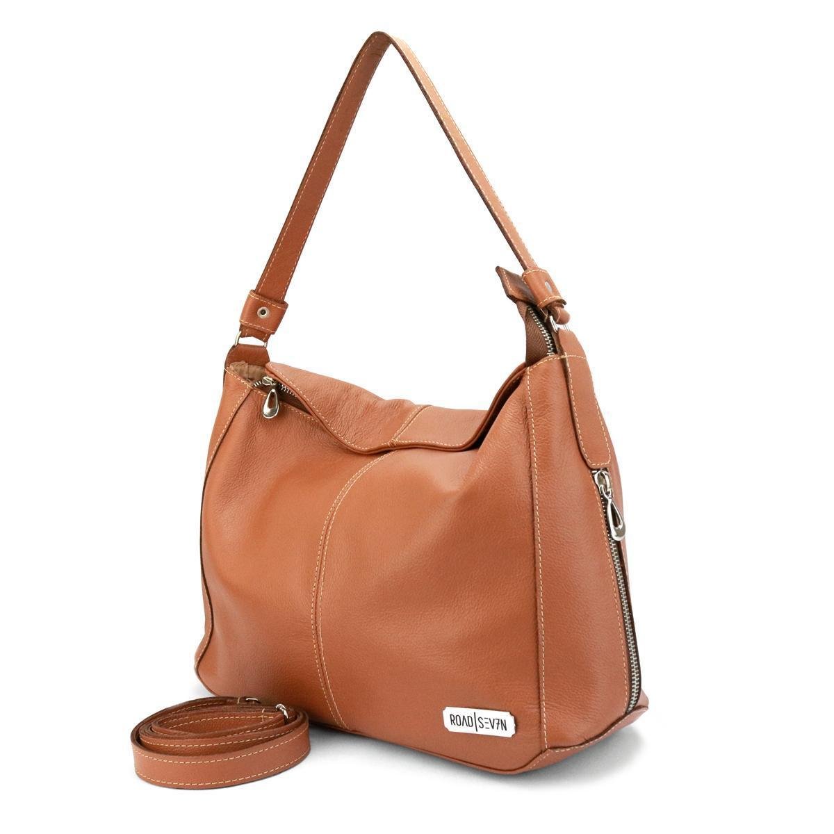 Bolsa Feminina Sacola Hobo Média em Couro Legitimo Alça ombro e Transversal Road Seven Menor preço em Bolsa Feminina Sacola Hobo Média em Couro Legitimo Alça ombro e Transversal Road Seven