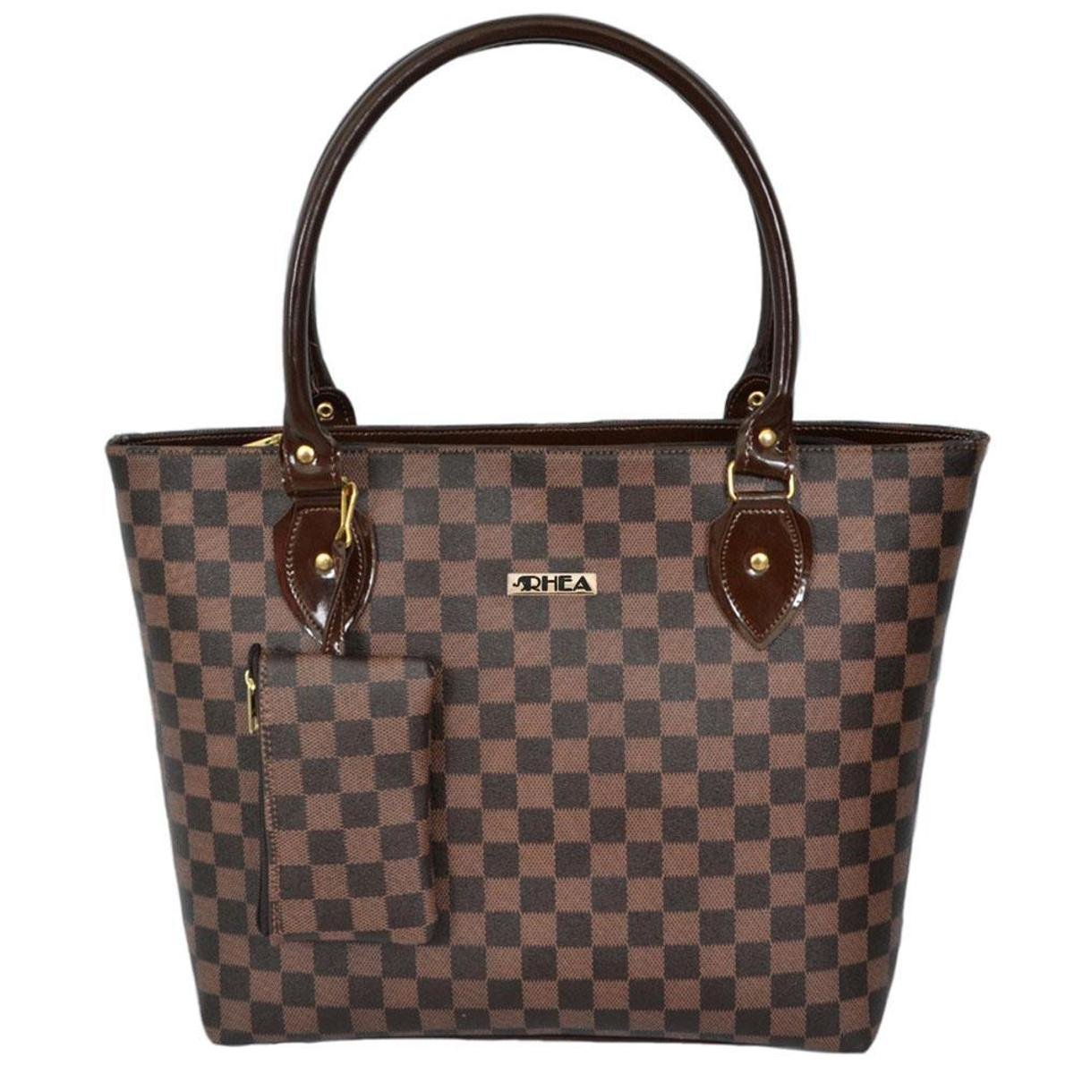 Bolsa Feminina Sacola Xadrez Fechamento Ziper e Porta Moedas - Marrom Menor preço em Bolsa Feminina Sacola Xadrez Fechamento Ziper e Porta Moedas - Marrom