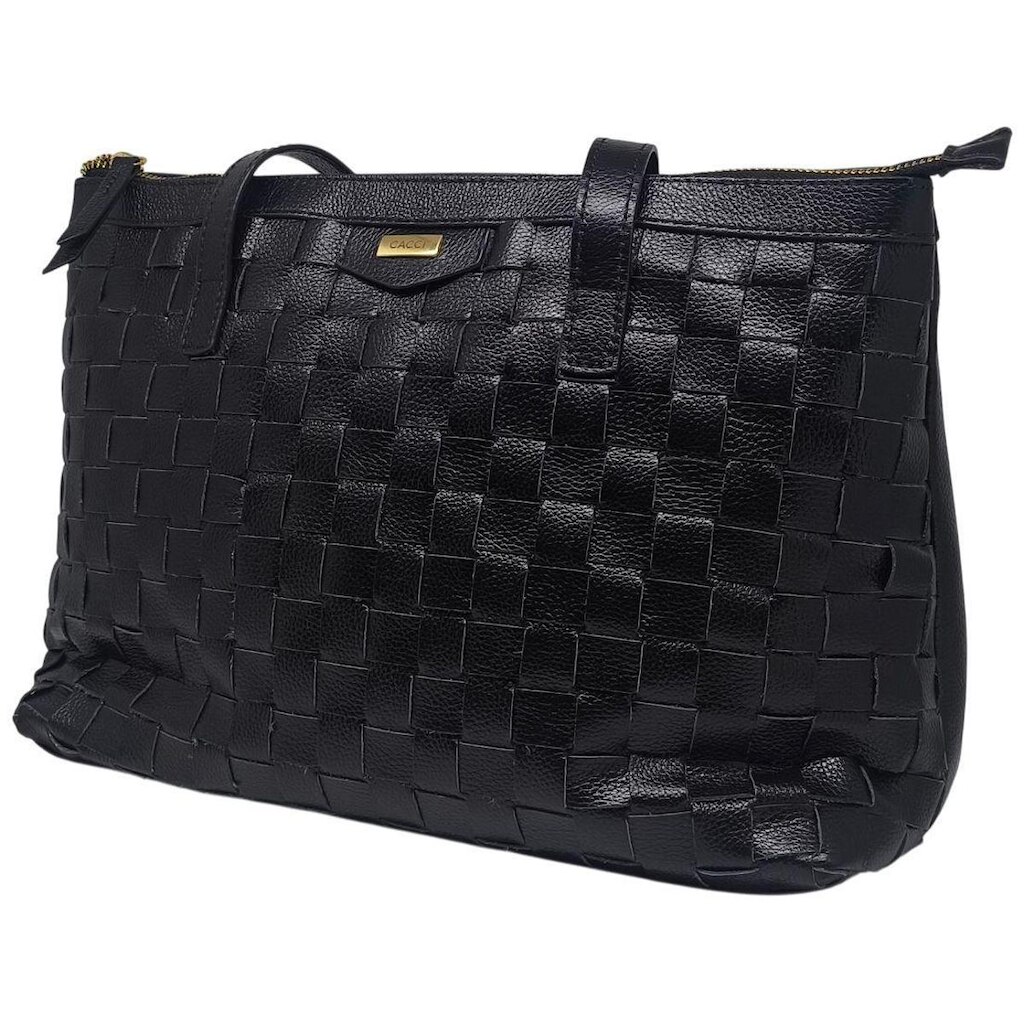 Bolsa Feminina Trançada em Couro Geométrico Trabalho Cacci