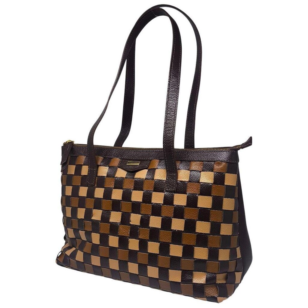 Bolsa Feminina Trançada em Couro Geométrico Trabalho Cacci