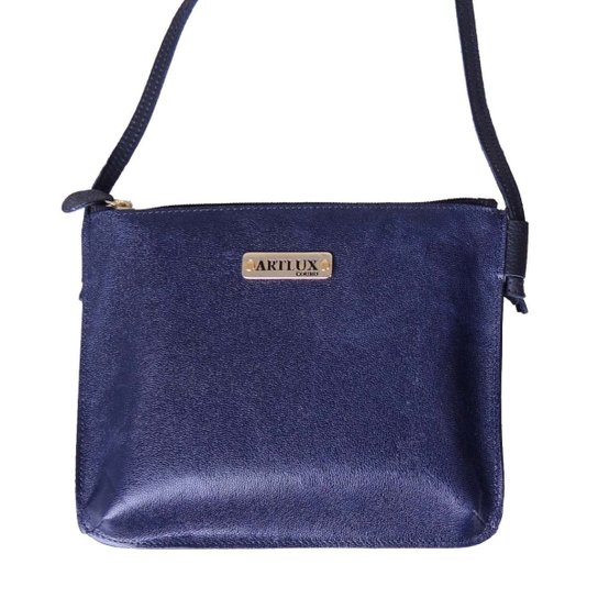Bolsa Feminina Transversal de Couro - Azul