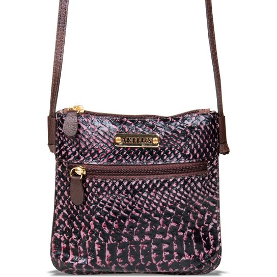 Bolsa Feminina Transversal de Couro - Roxo