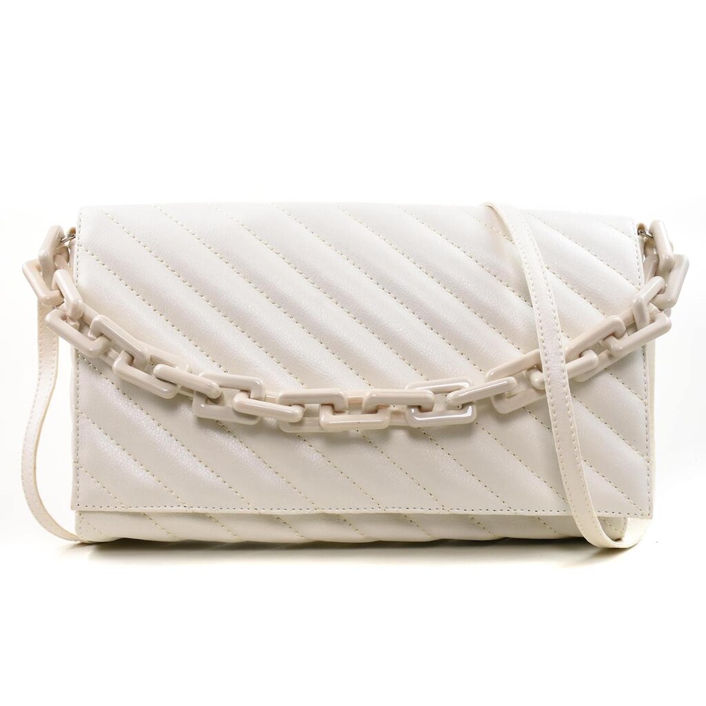 Bolsa Feminina Transversal Maria Milão Acolchoada Corrente Off White