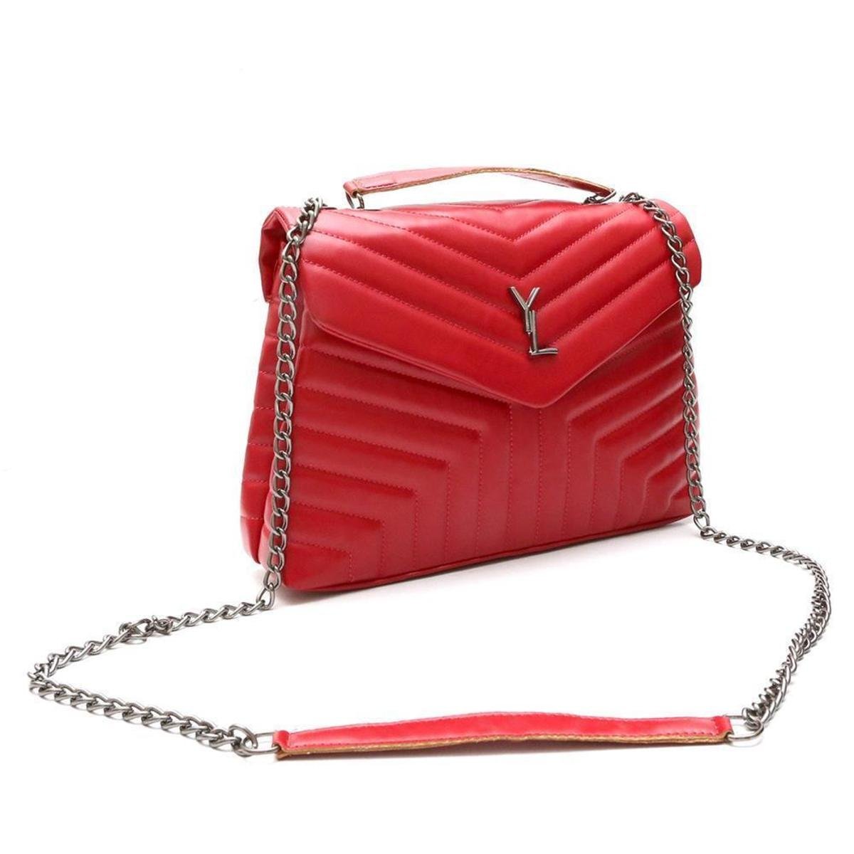 Bolsa Flap Feminina Matelassê Alça Transversal Corrente - Vermelho Menor preço em Bolsa Flap Feminina Matelassê Alça Transversal Corrente - Vermelho