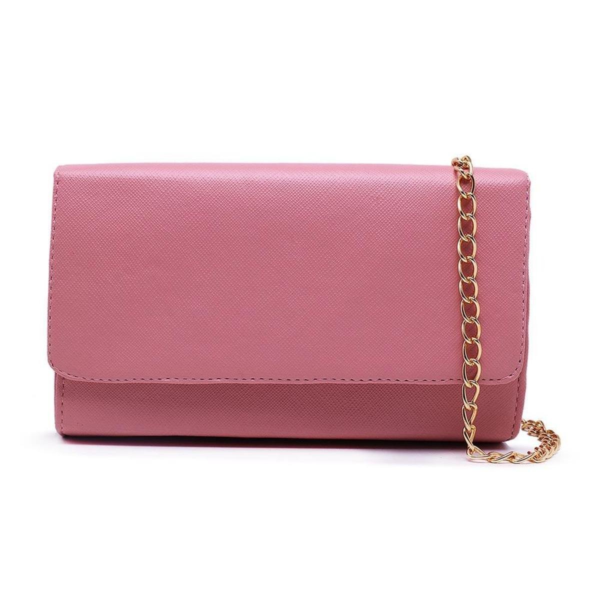 Bolsa Flat Clutch Tiracolo Transversal Feminina - Rosa Menor preço em Bolsa Flat Clutch Tiracolo Transversal Feminina - Rosa