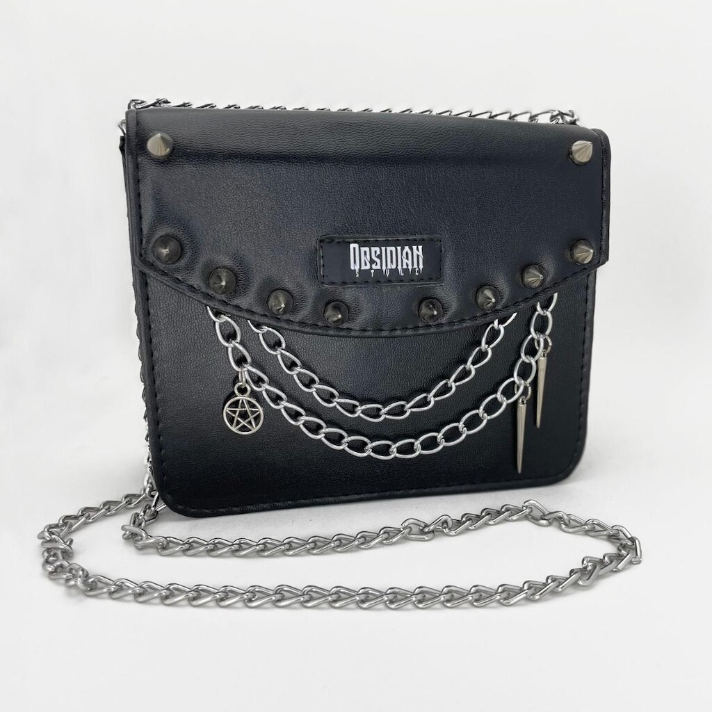Bolsa Gótica Feminina Compacta Rocker com Spikes Obscuro