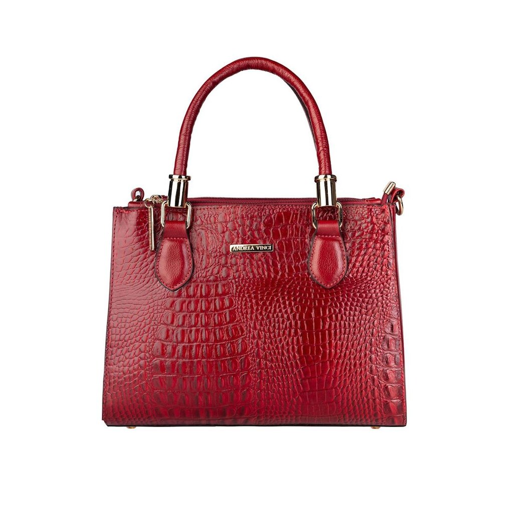 Bolsa grande de couro croco estruturada Emilia