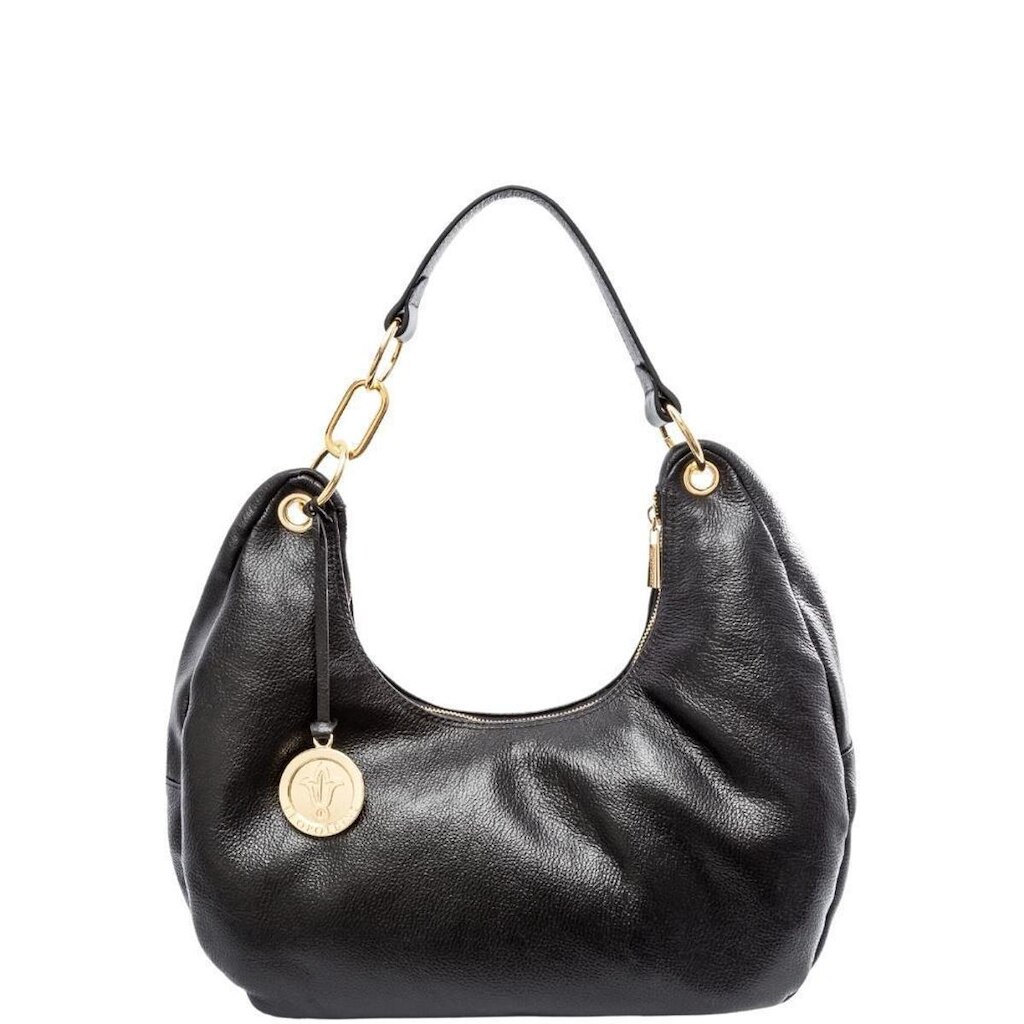 Bolsa Hobo Feminina Leopoldine Couro Legítimo Preta com Fecho em Zíper