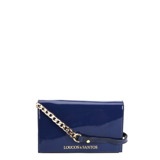 Bolsa Loucos Santos Flap Logo Corrente Feminina Azul Zattini