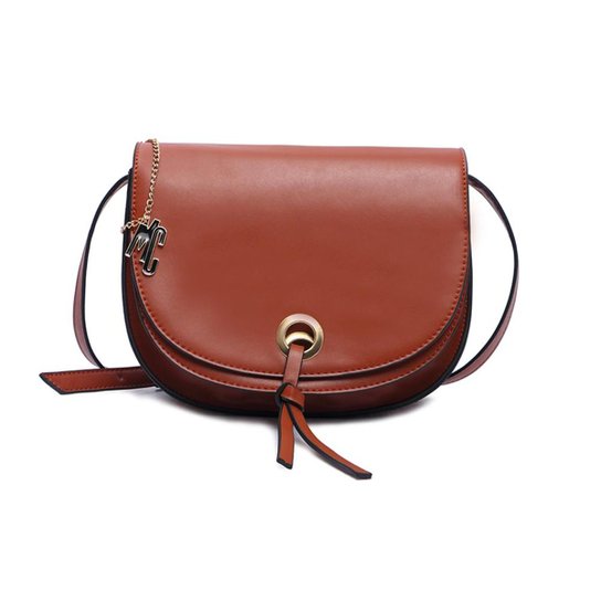 BOLSA MACADAMIA PEQUENA COM ILHÓS MOSTARDA - Caramelo