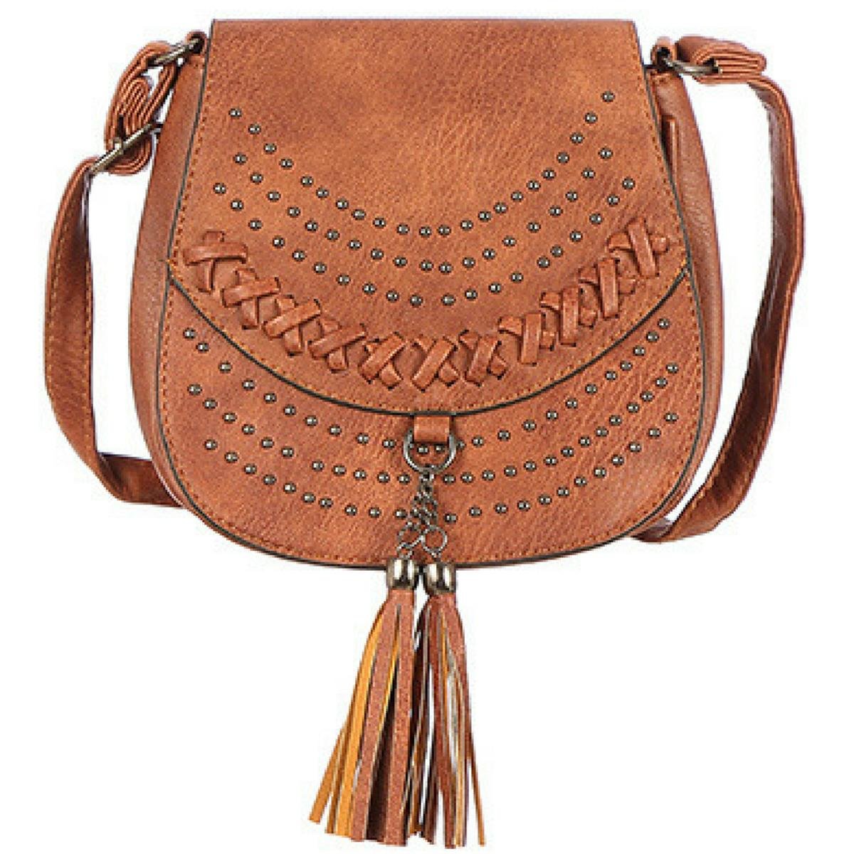 Bolsa MeVisto Tiracolo Costura trançada Taxas Franja - Feminina - Caramelo  | Zattini