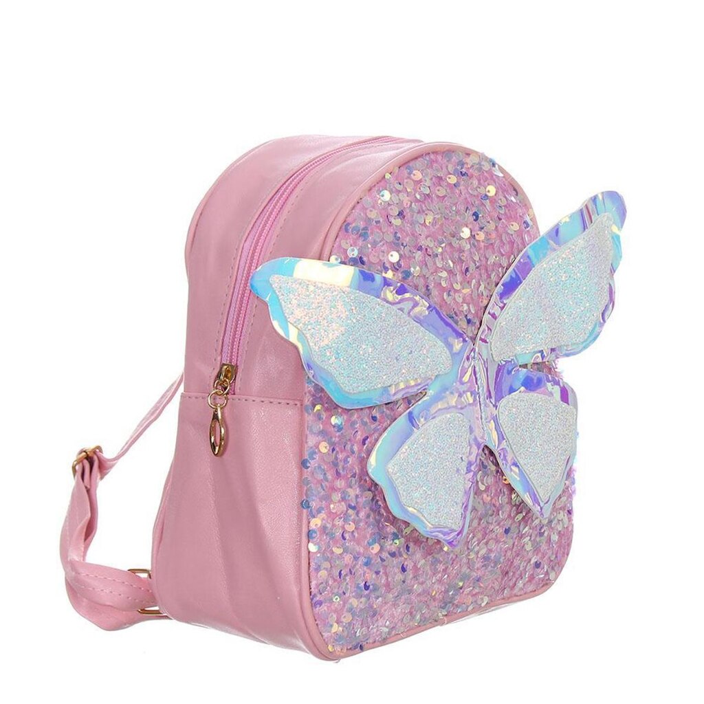 Bolsa Mochilinha Borboleta Asas Brilhante Holográfica 3D Infantil Menina
